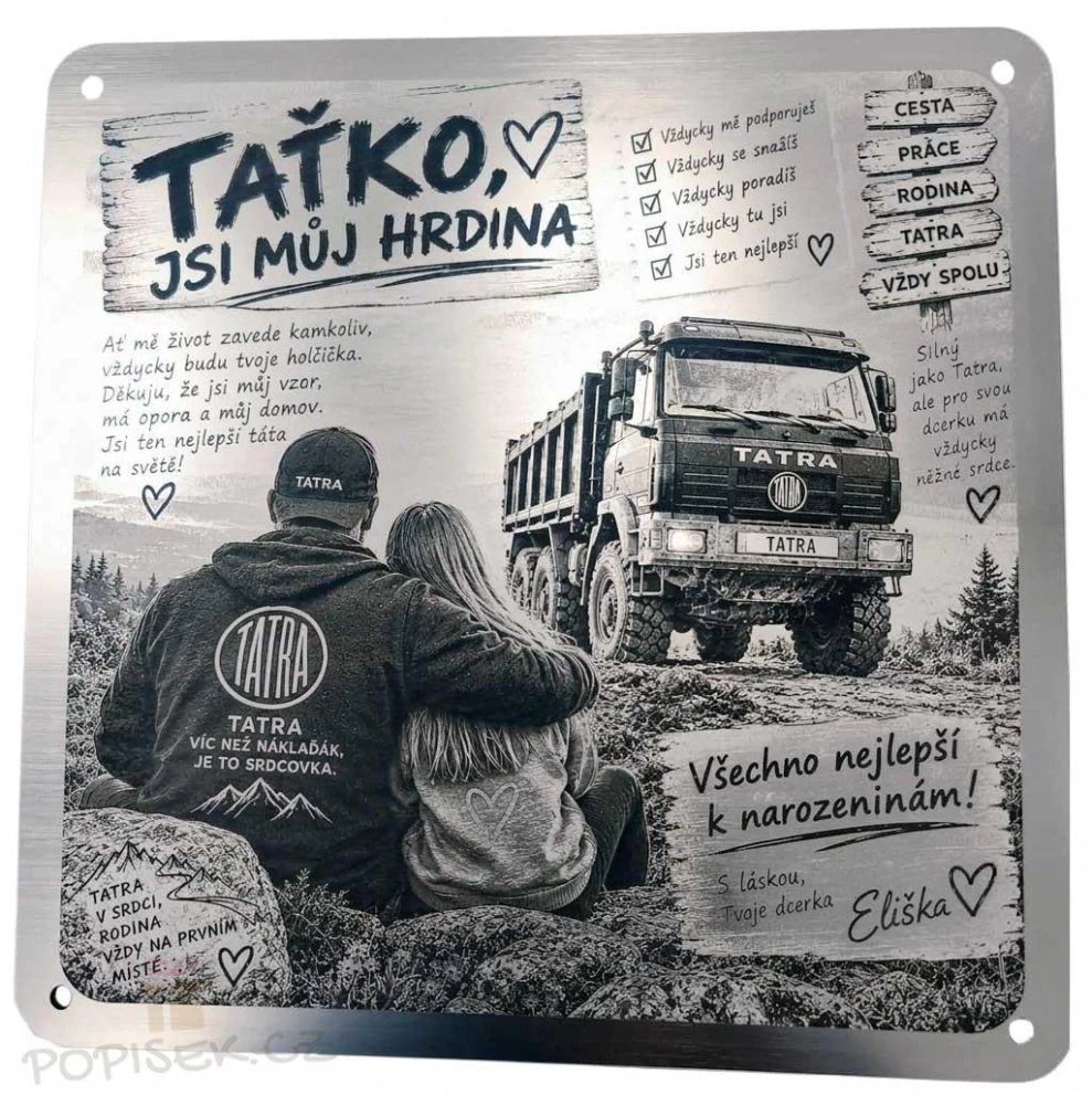 Cedule s fotkou a věnováním