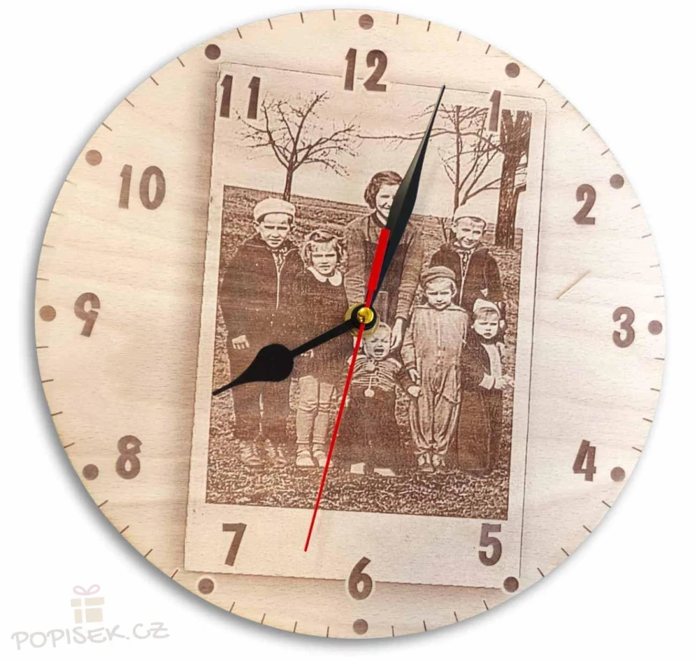 Kulaté dřevěné hodiny s fotografií II - 40 cm,6 mm